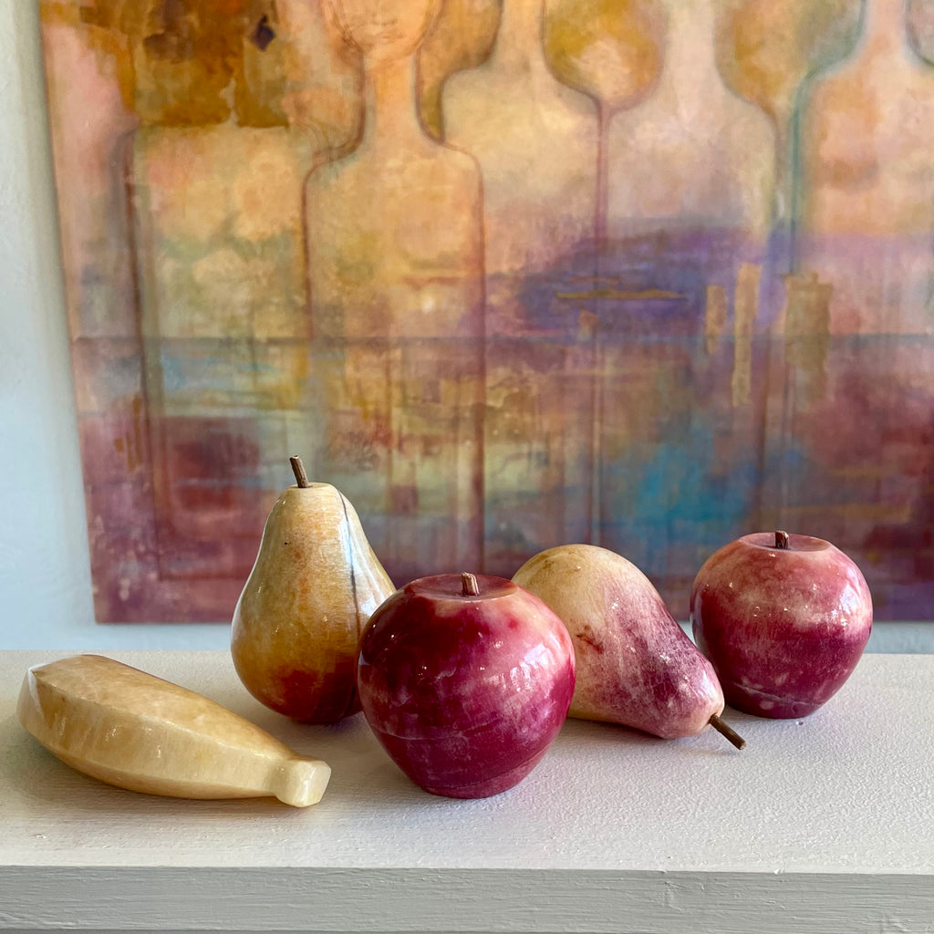Italian Alabaster Apple, Pear and Banana Fruit Set 5 Piece