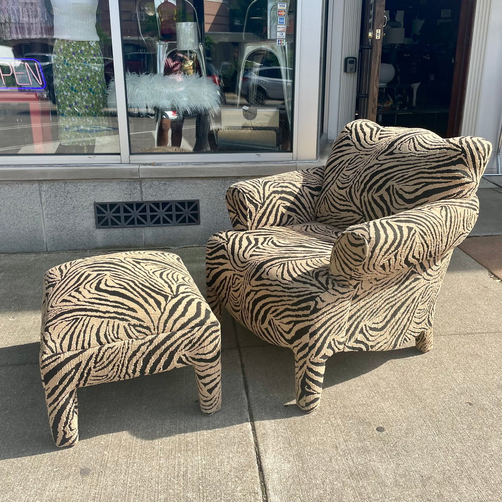 Zebra Print Lounge Chair and Ottoman Set