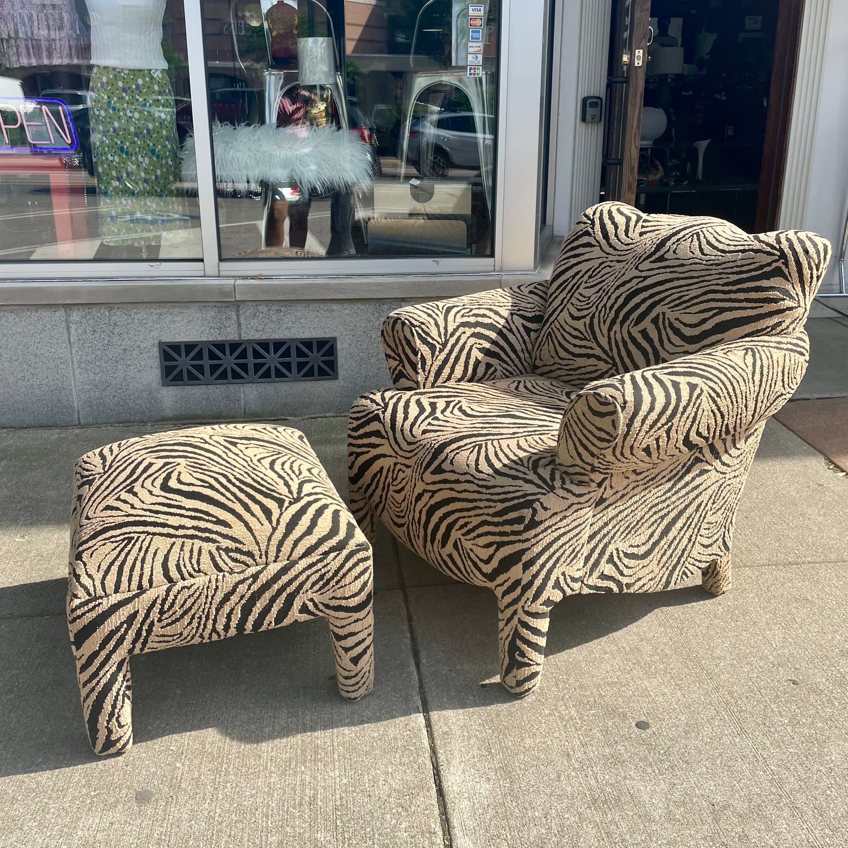 Zebra Print Lounge Chair and Ottoman Set