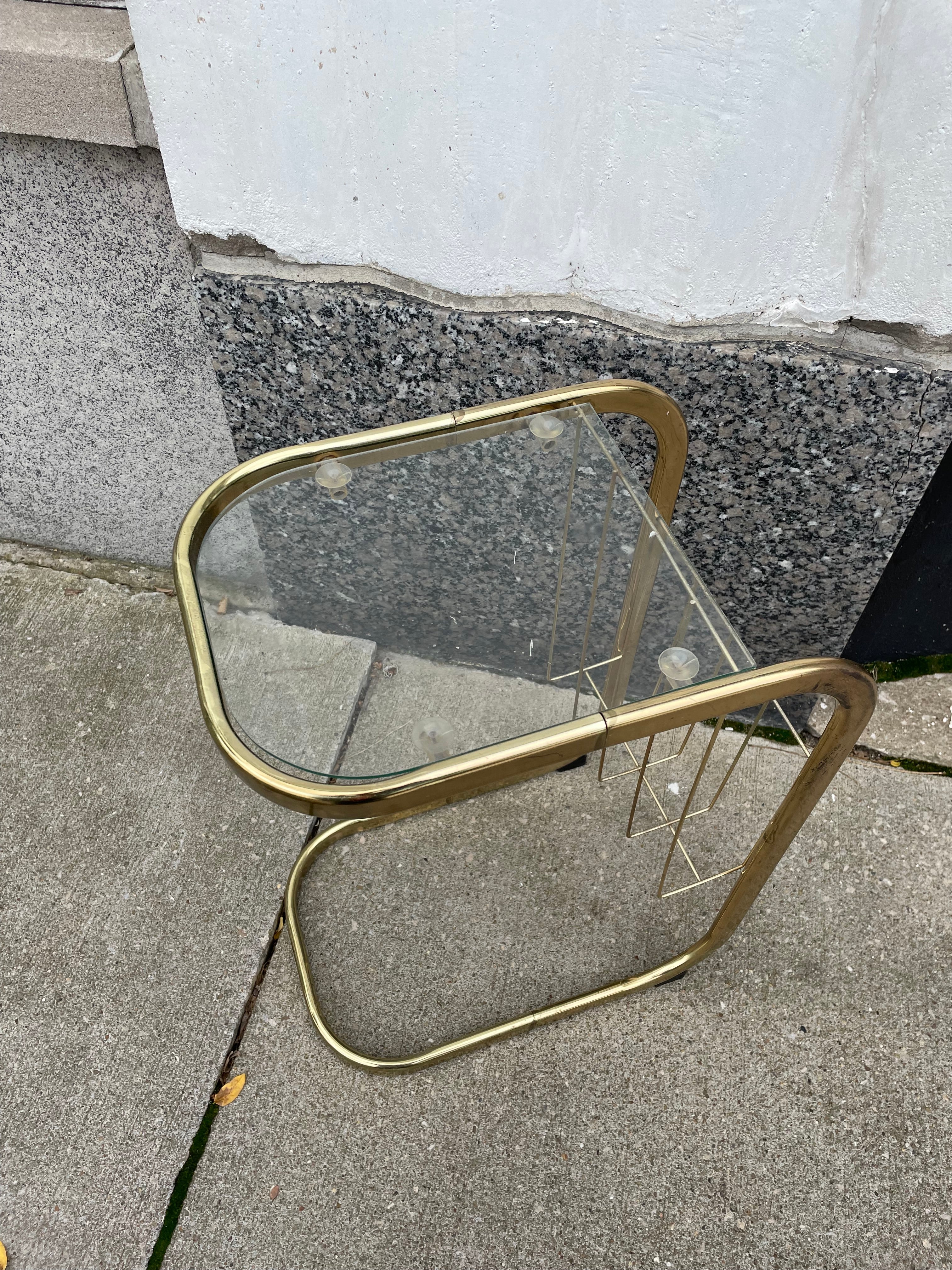 Brass Mid-Century End Table w/ Glass Top