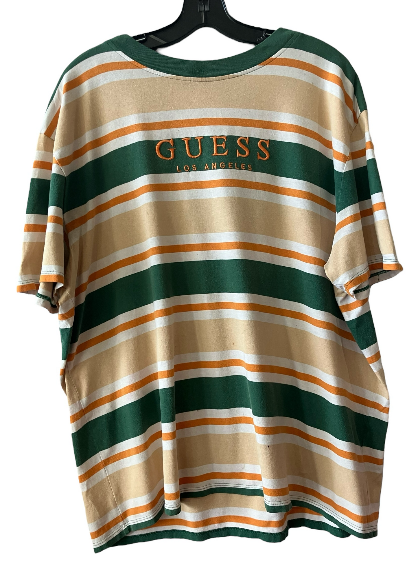 Vintage Guess Logo Striped Green Orange T-shirt Tee Mens Large