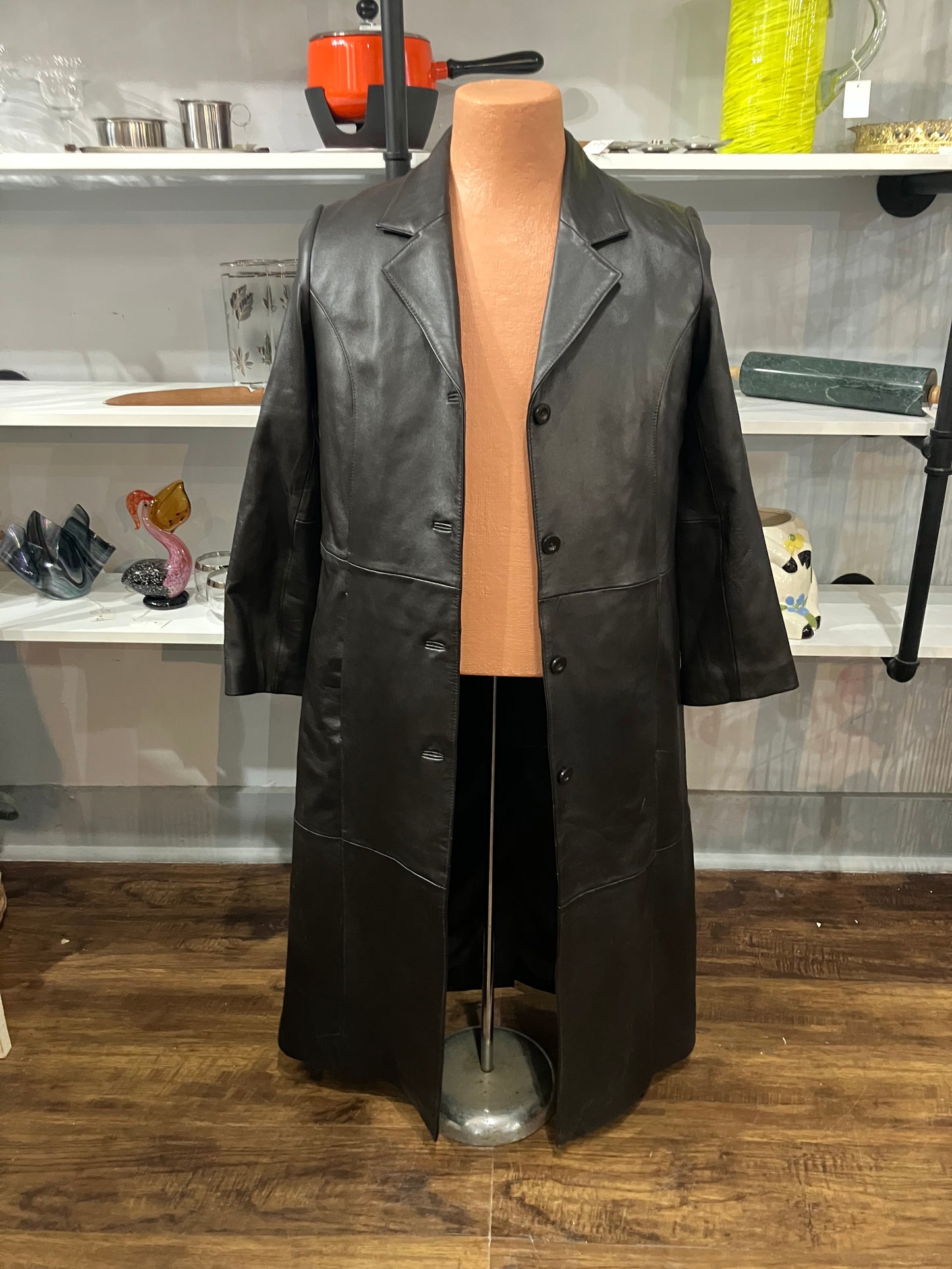 Centigrade Leather Black Trench  Coat XS