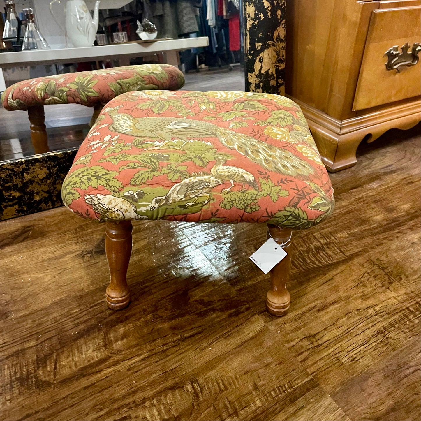 Peacock Upholstery Foot Stool 1970s