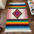 Hand-Woven Mexican Saltillo Diamond Design Blanket Rug