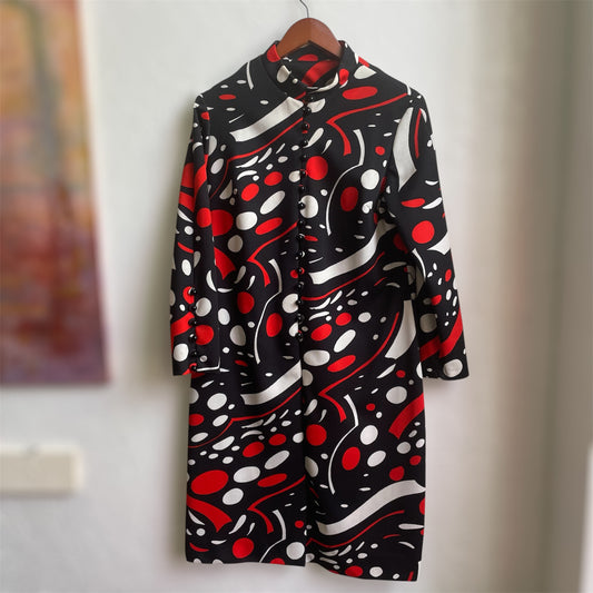 Red & Black Vintage 70’s Midi Multi Design Dress | XL