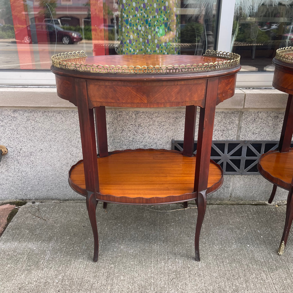 A Pair of Weiman Mahogany French Style Two Tiered End Tables 1940's