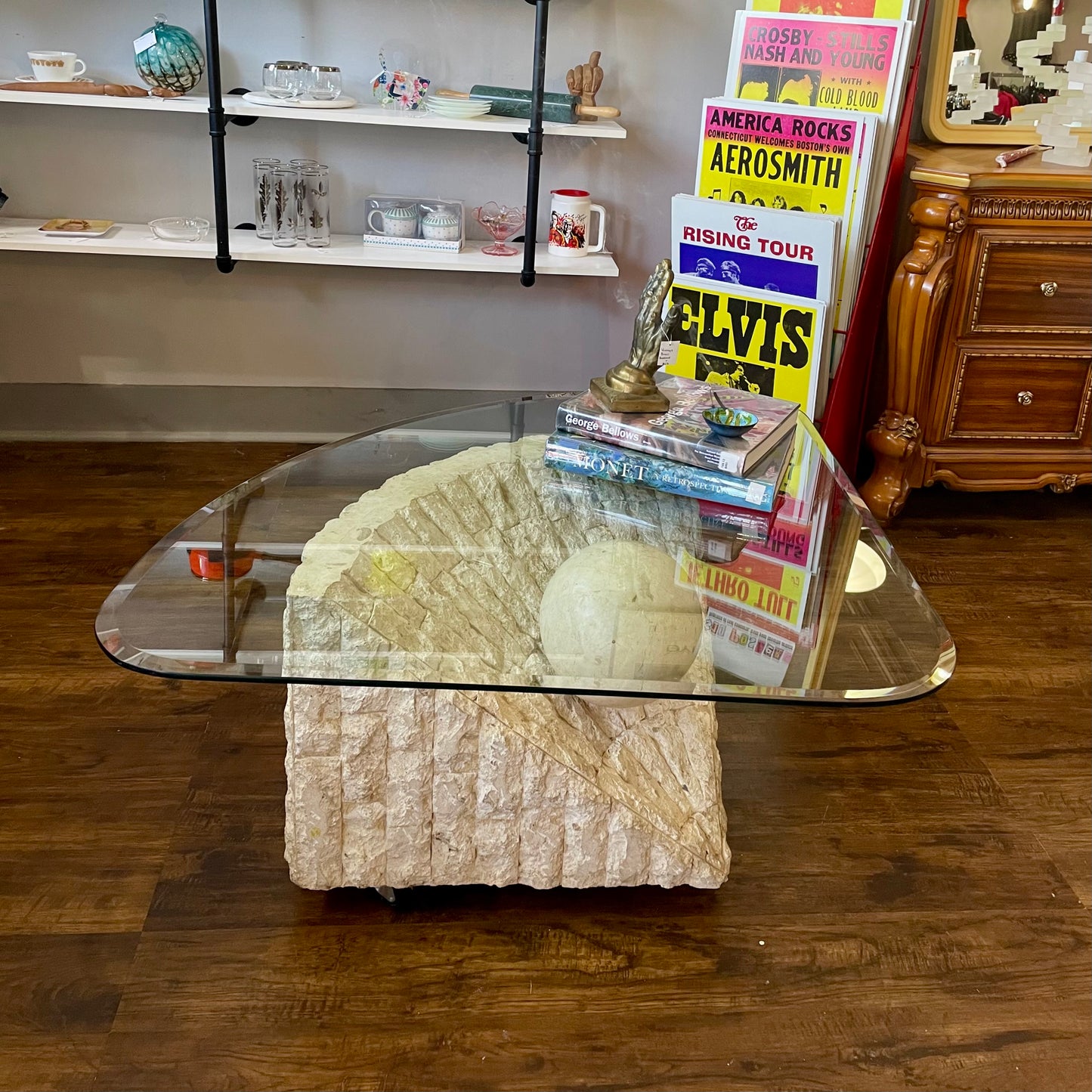 Postmodern Tessellated Stone Triangular Coffee Table