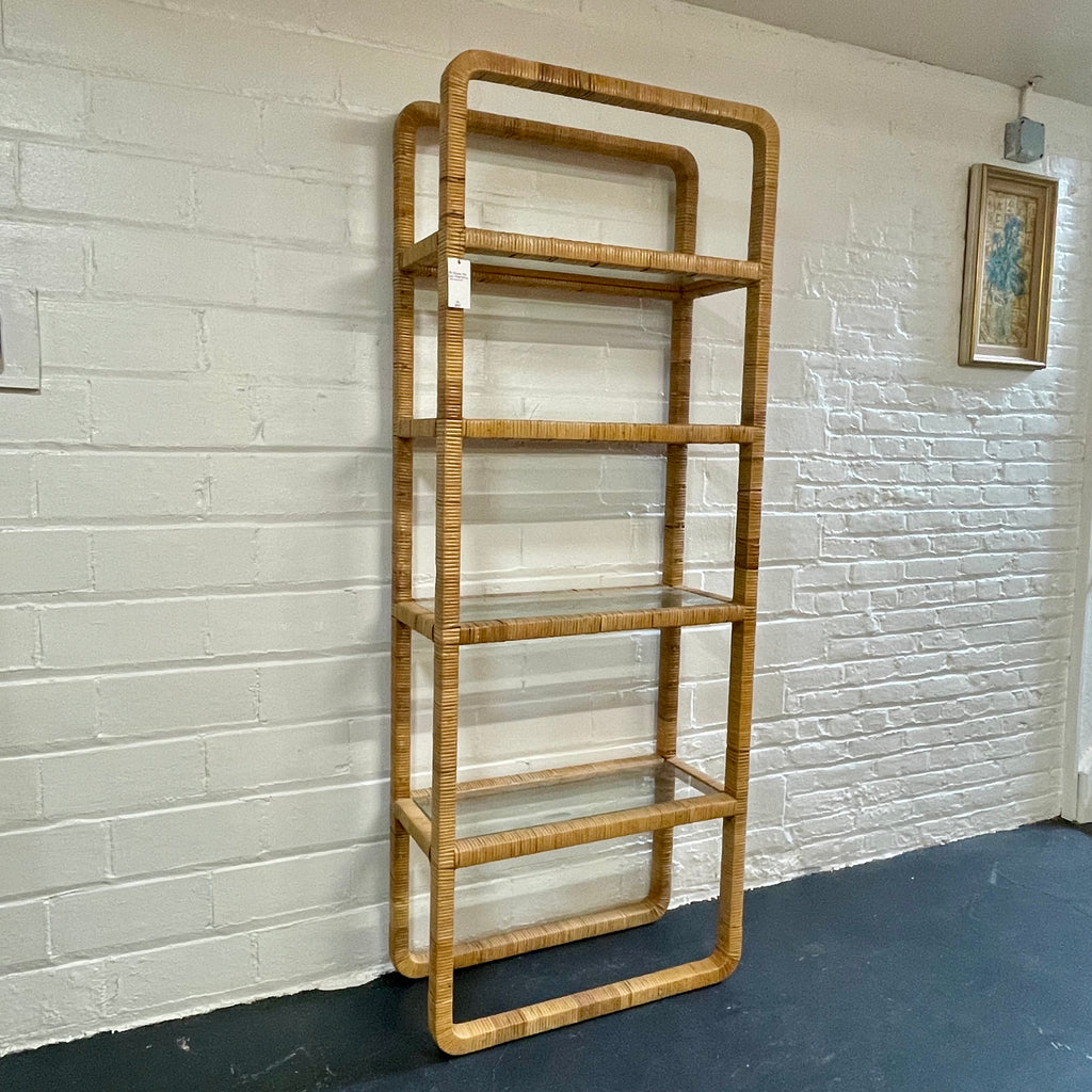 Milo Baughman Midcentury Modern Rattan Wrapped Four Shelf Etagere Bookcase