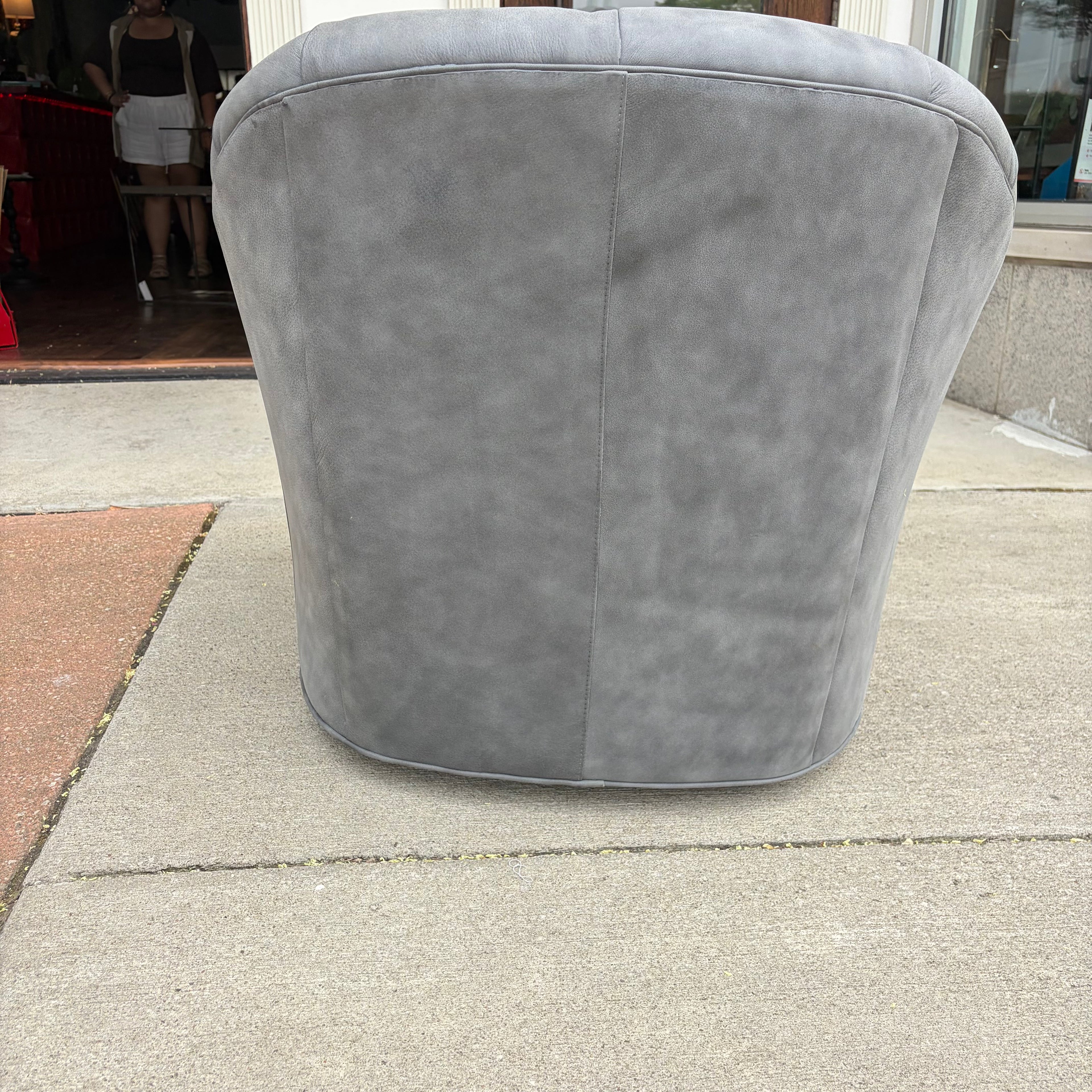 Smith Brothers Leather Swivel Barrel Armchair