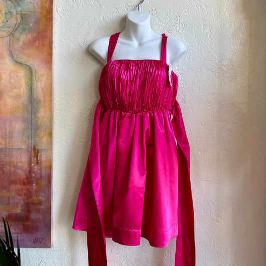 Anthropologie Maeve Pink Satin Bow Tie Mini Dress | 0/xsmall