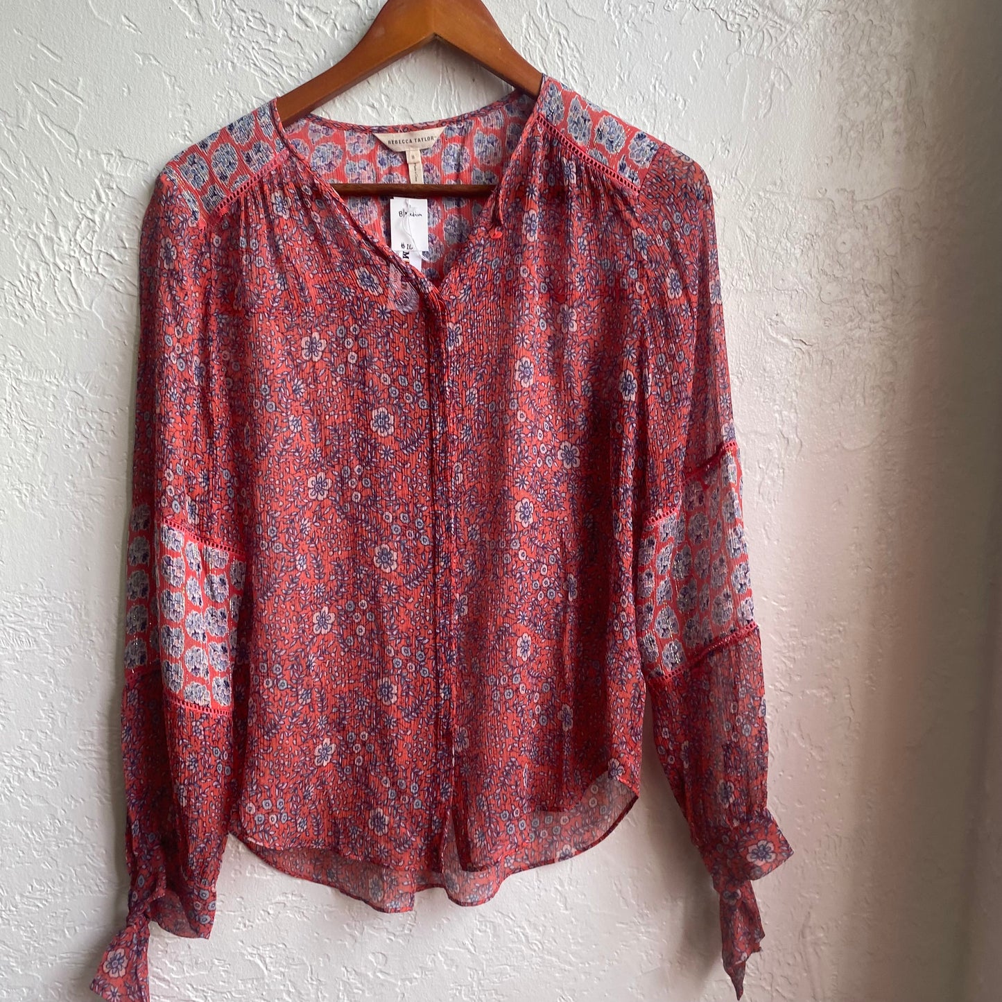 Rebecca Taylor Sheer Orange Floral Shirt | Medium