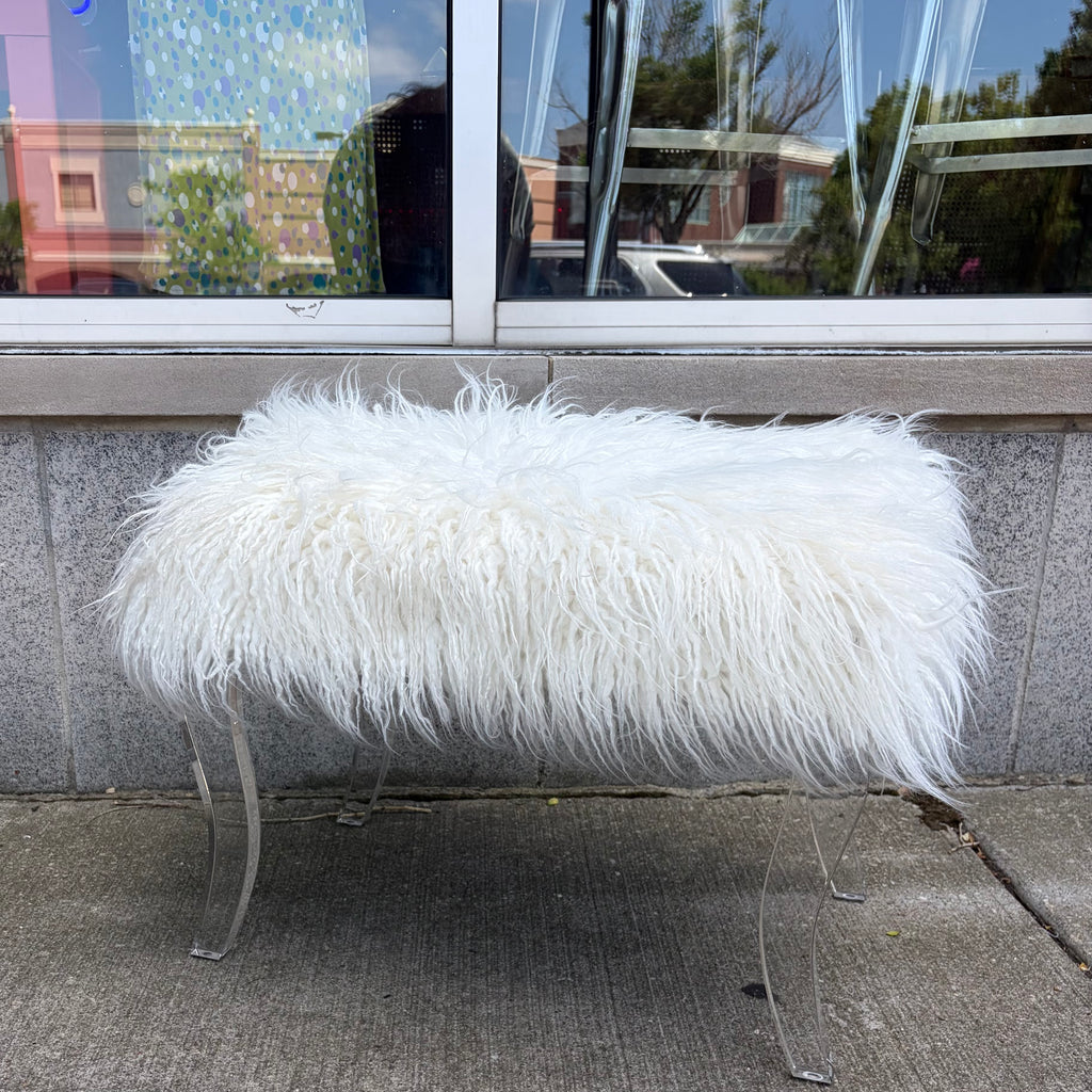 Modern White Faux Fur Ottoman Bench