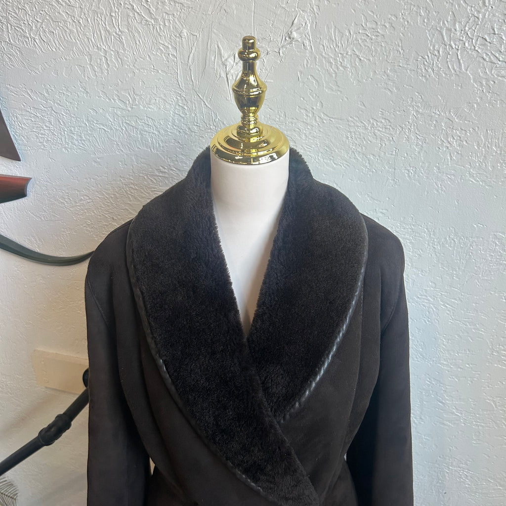 Christian Dior Logo 1990's Shearling Suede Coat | Size 8/Medium