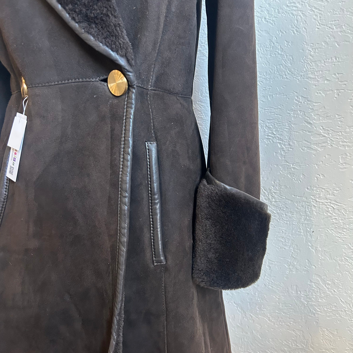 Christian Dior Logo 1990's Shearling Suede Coat | Size 8/Medium