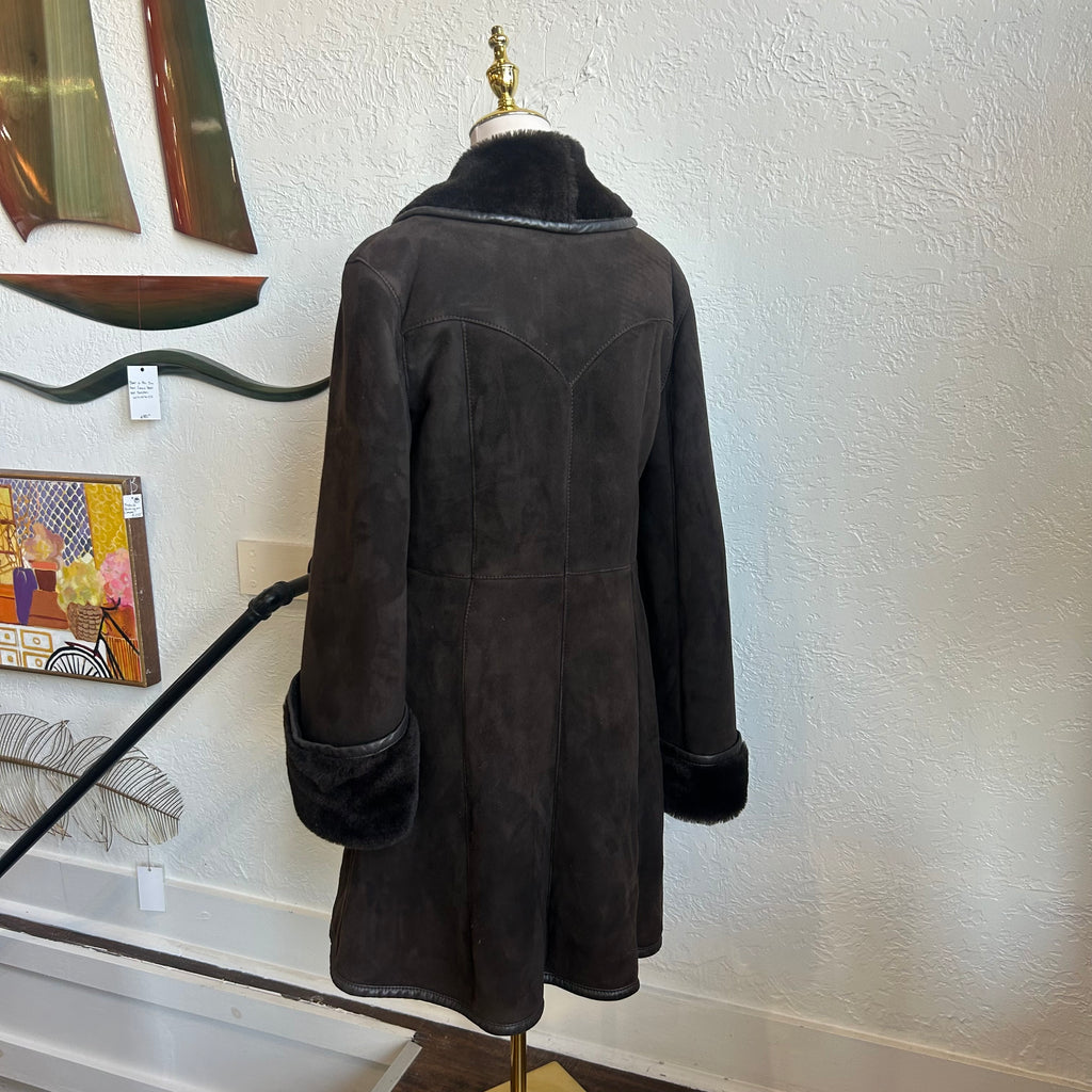 Christian Dior Logo 1990's Shearling Suede Coat | Size 8/Medium