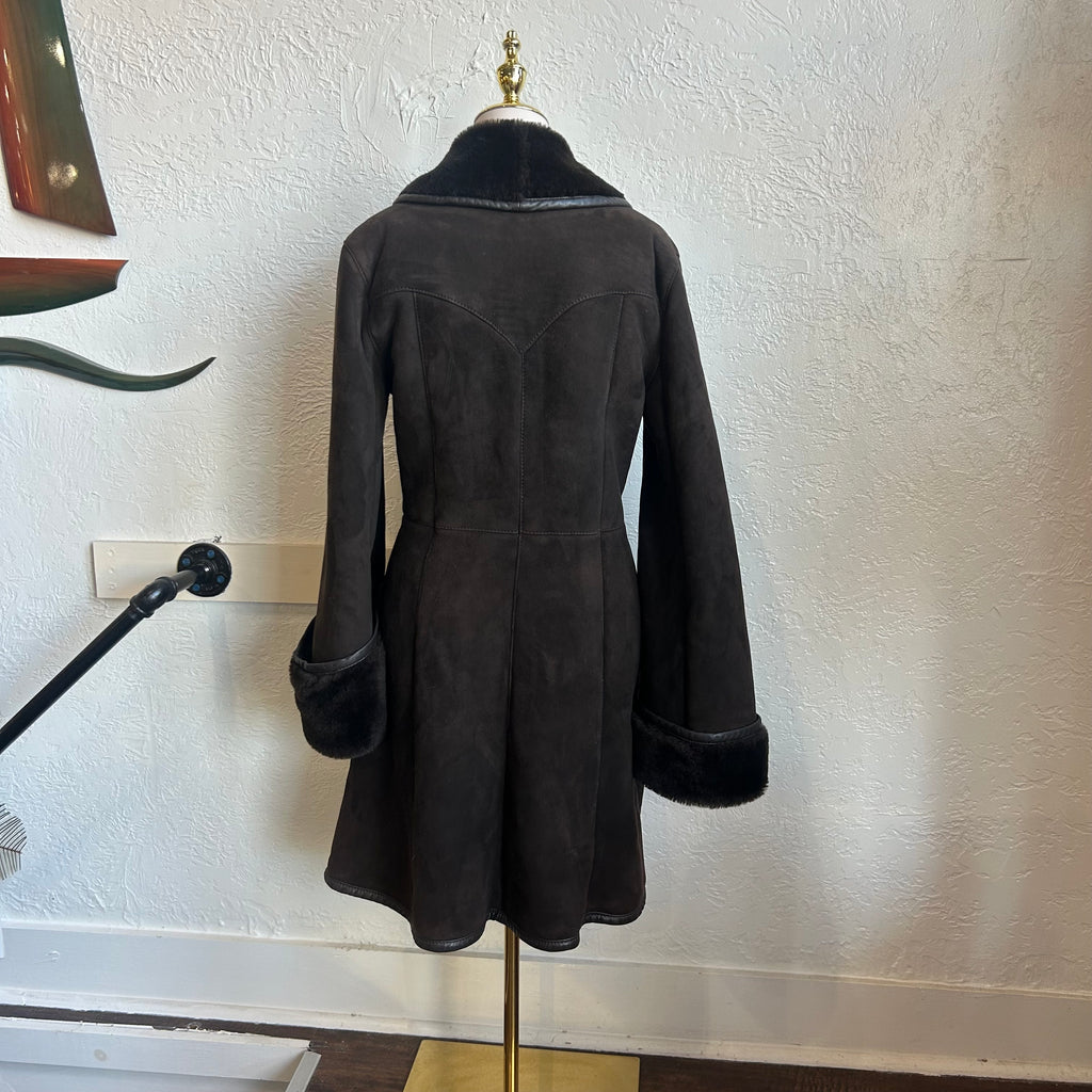 Christian Dior Logo 1990's Shearling Suede Coat | Size 8/Medium