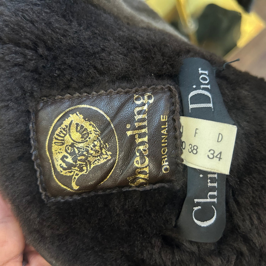 Christian Dior Logo 1990's Shearling Suede Coat | Size 8/Medium