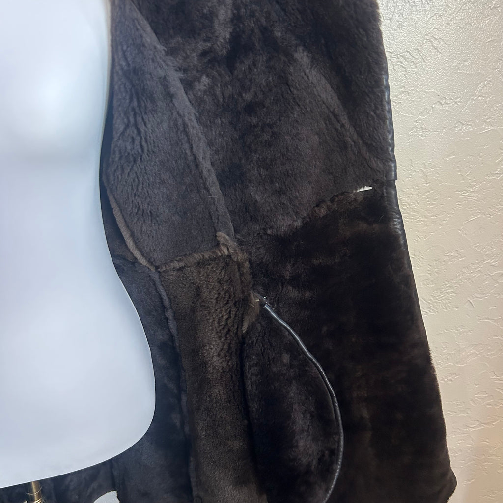 Christian Dior Logo 1990's Shearling Suede Coat | Size 8/Medium