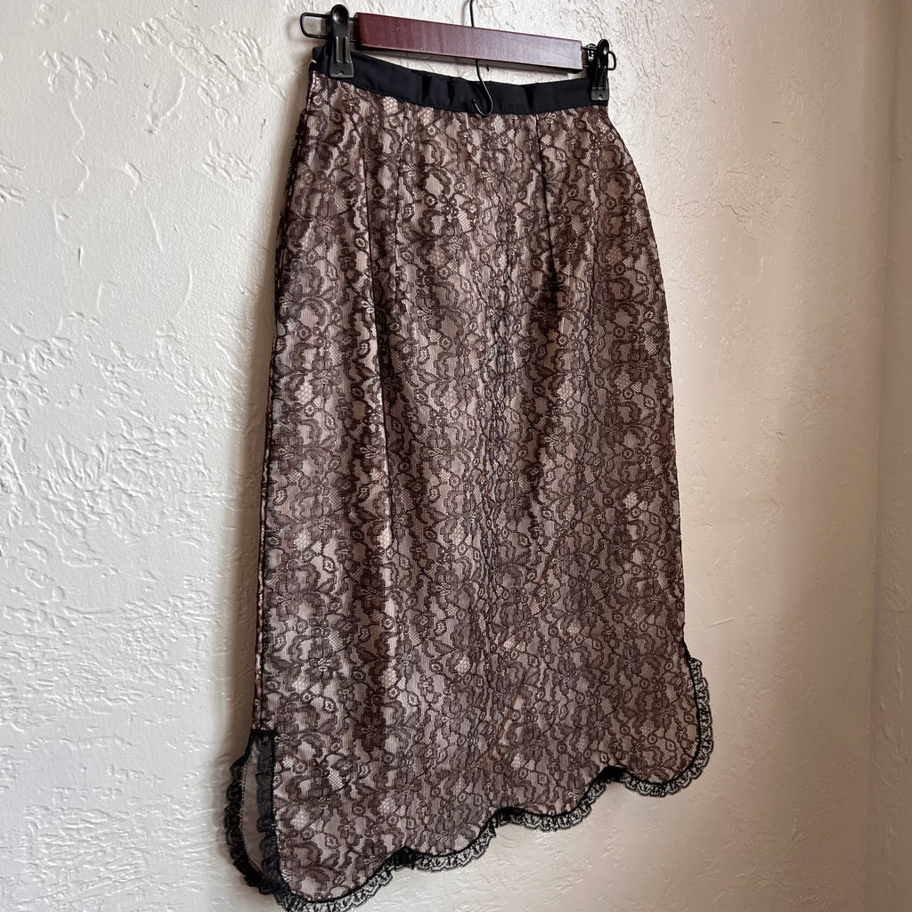 Black Lace Midi Scalloped Hem Skirt 1950's/60's | XS (Copy)