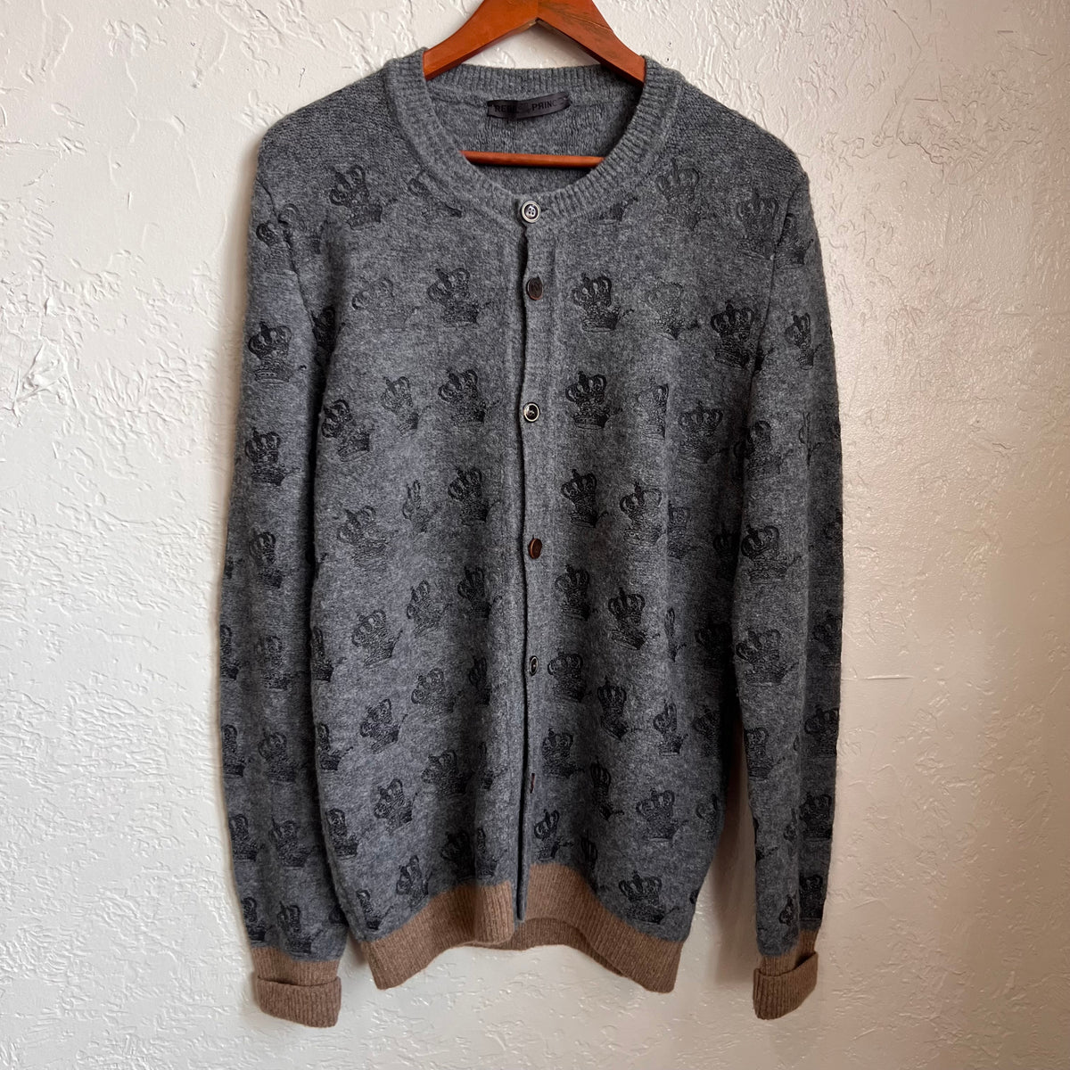Rebel Prince Gray Crown Cardigan Sweater | XL