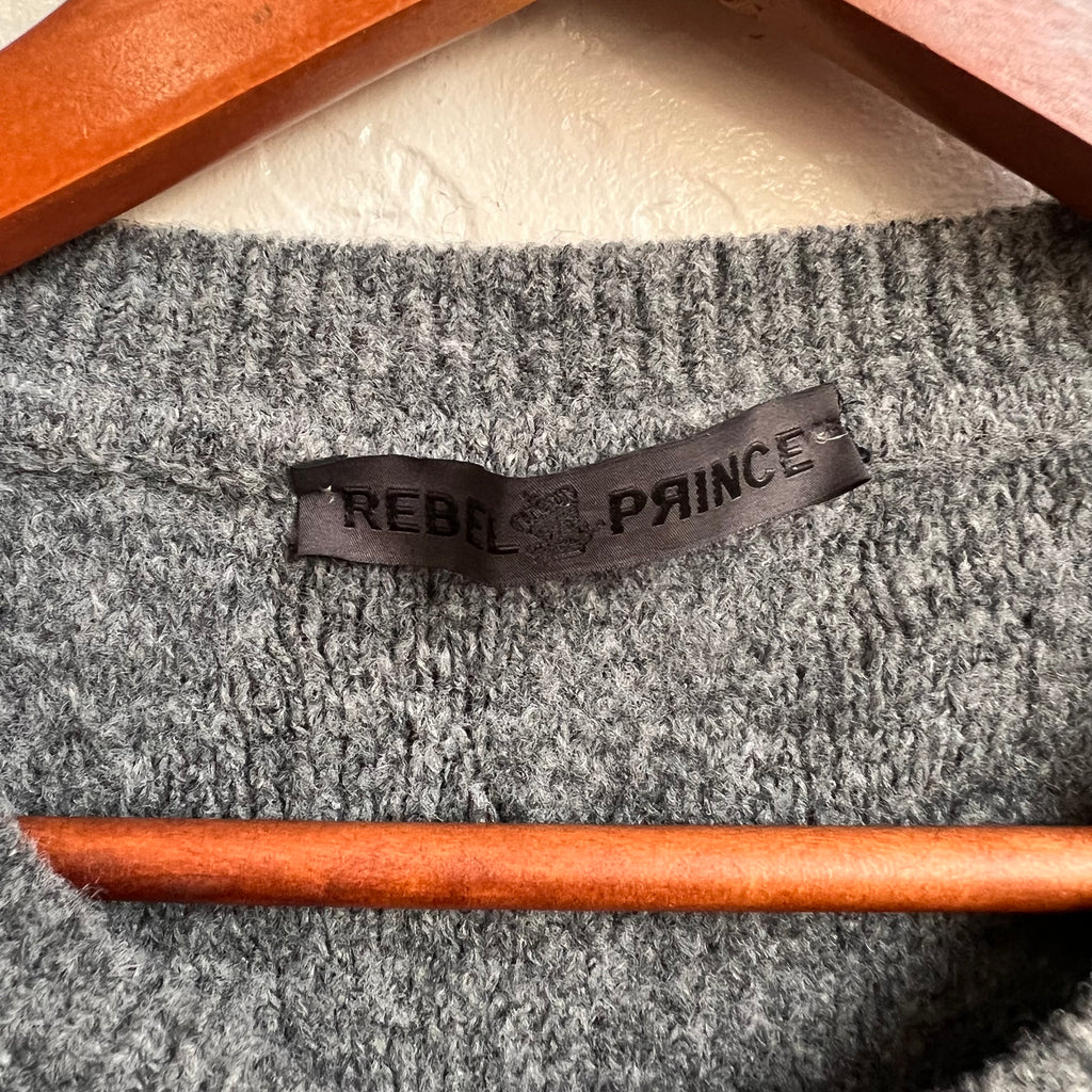 Rebel Prince Gray Crown Cardigan Sweater | XL