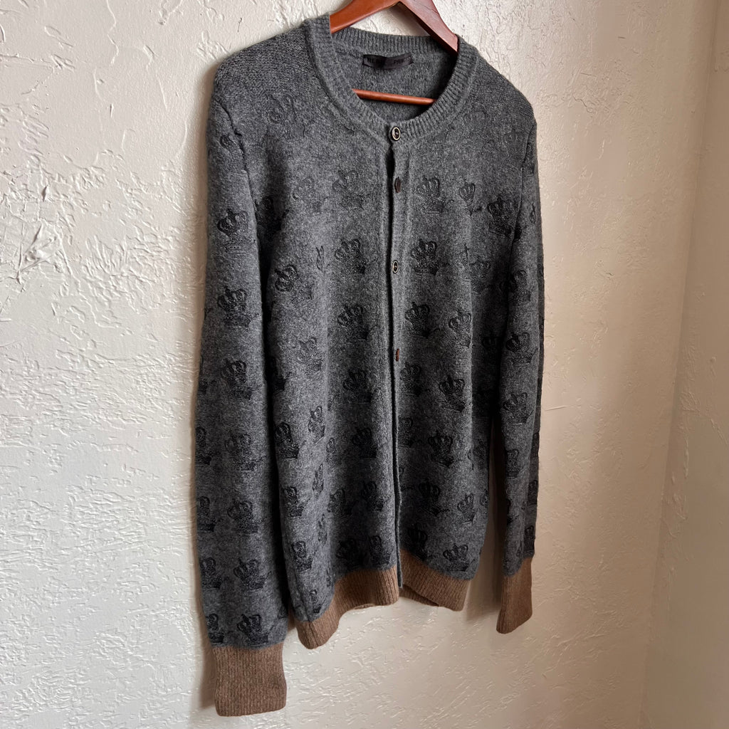 Rebel Prince Gray Crown Cardigan Sweater | XL