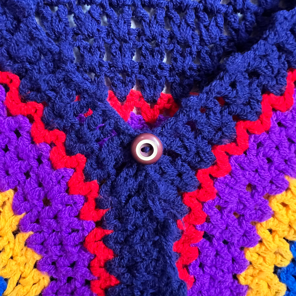 Hand Crochet 1970's Cropped Short-Sleeve Cardigan | Medium