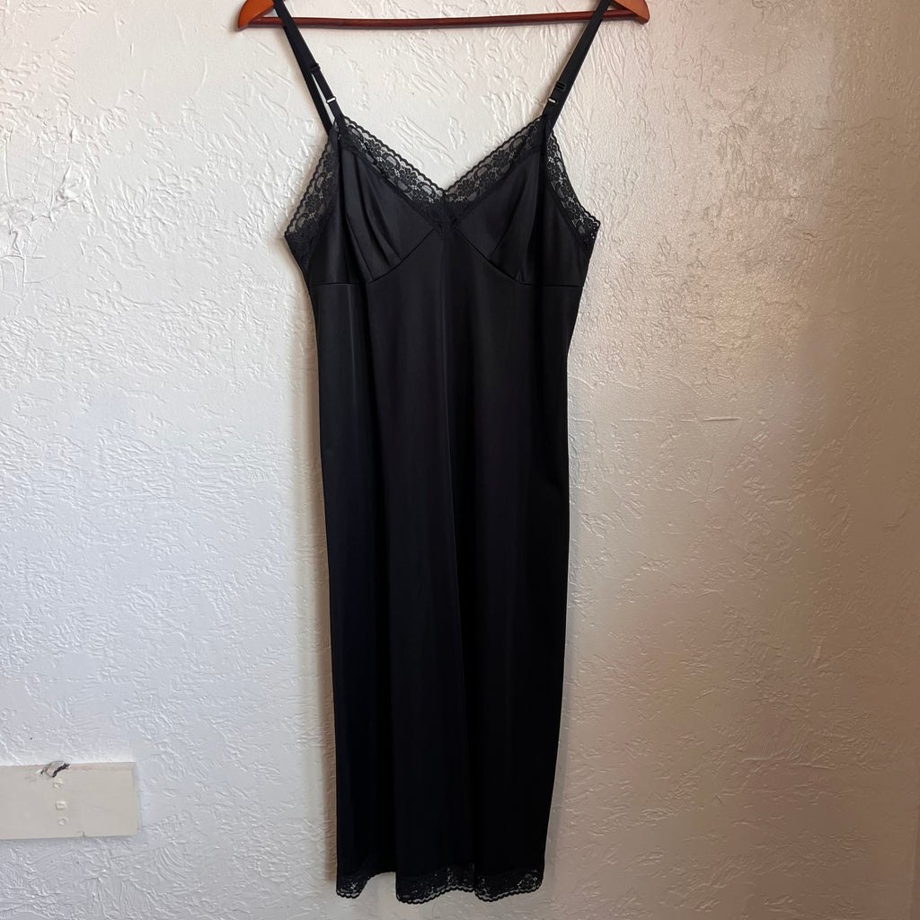 Vanity Fair Vintage Black Midi Slip Dress | Medium
