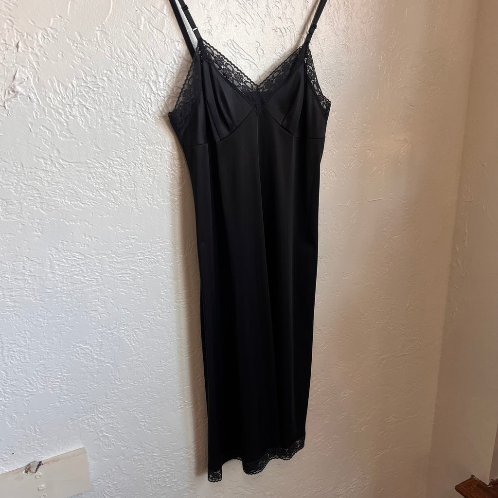 Vanity Fair Vintage Black Midi Slip Dress | Medium