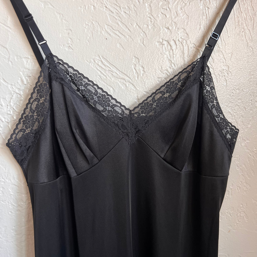 Vanity Fair Vintage Black Midi Slip Dress | Medium