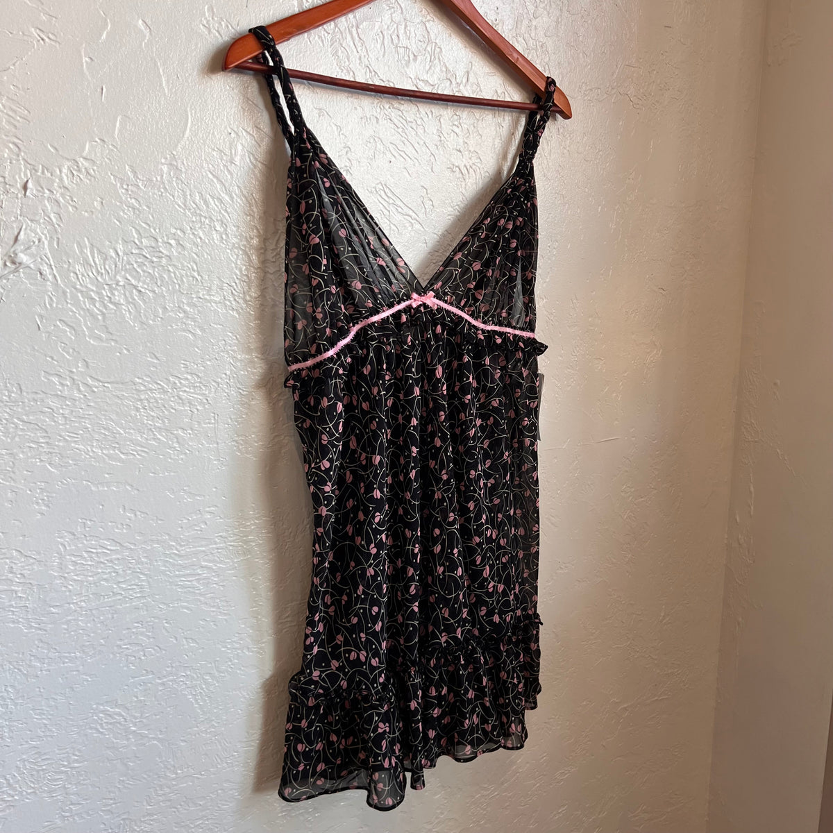 Oscar De La Renta Pink Label Black Sheer Floral Slip Dress | Medium