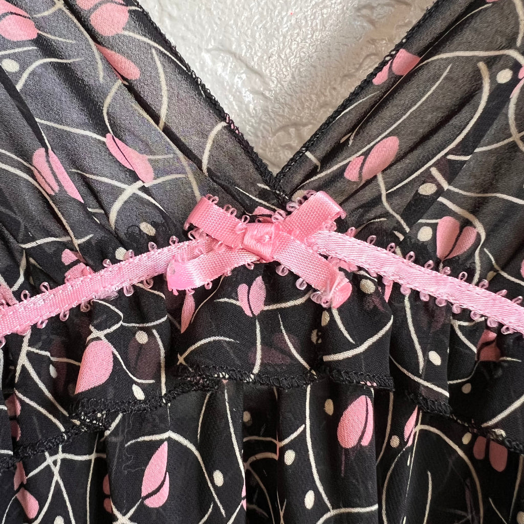 Oscar De La Renta Pink Label Black Sheer Floral Slip Dress | Medium