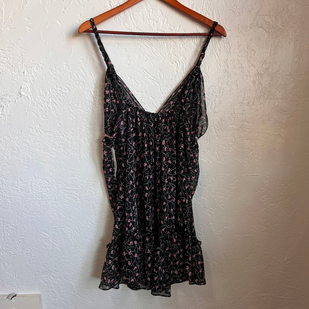 Oscar De La Renta Pink Label Black Sheer Floral Slip Dress | Medium