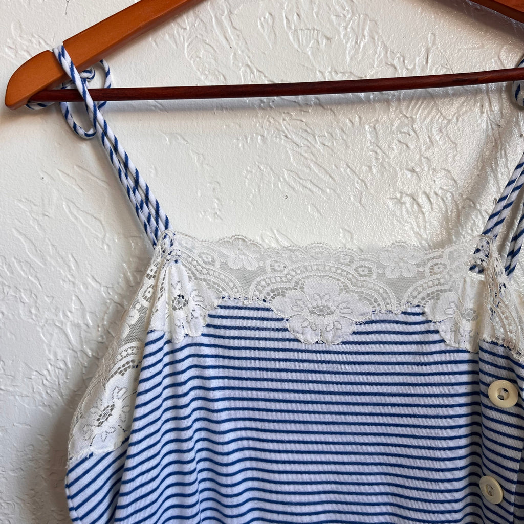 Blue and White Striped Vintage Robe & Romper Loungewear Set | Medium