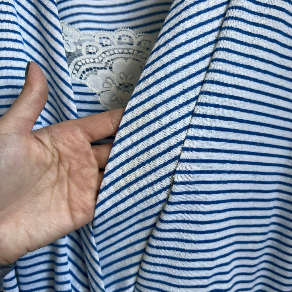 Blue and White Striped Vintage Robe & Romper Loungewear Set | Medium