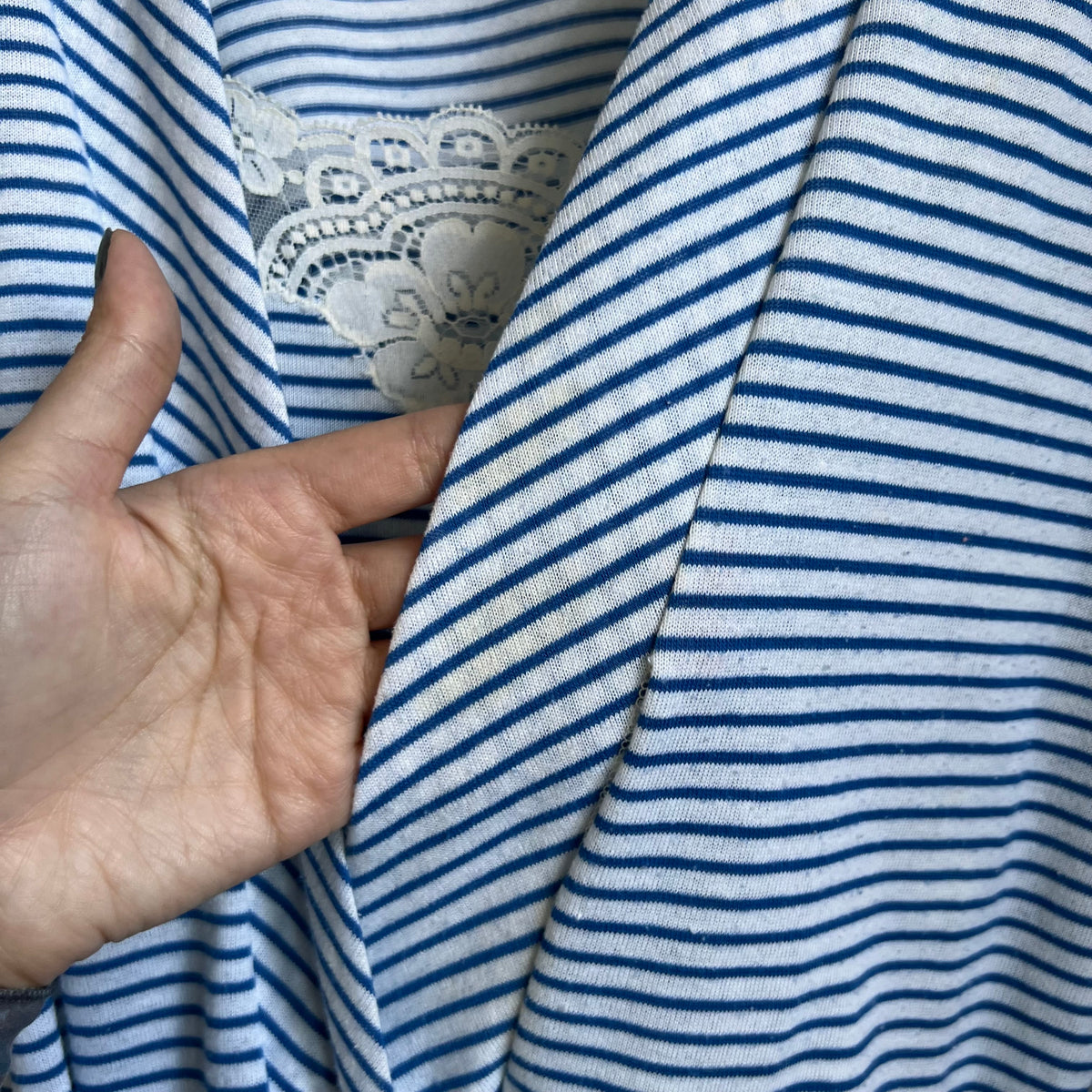 Blue and White Striped Vintage Robe & Romper Loungewear Set | Medium