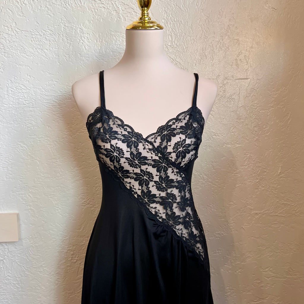 Black Negligee Vintage Maxi Nightgown | Small