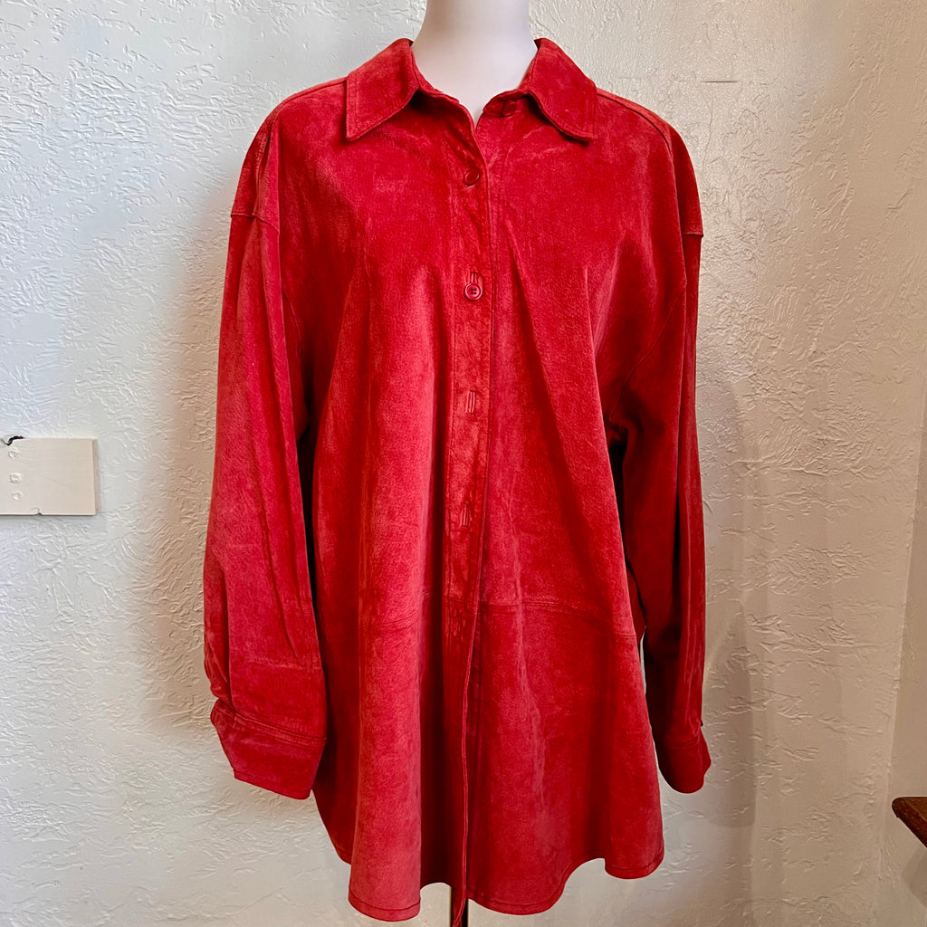 Oversized Red 90’s Suede Shirt Jacket | 2X