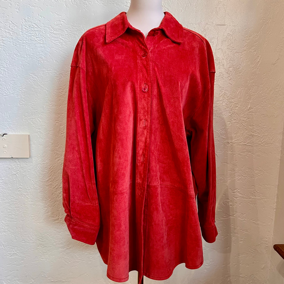 Oversized Red 90’s Suede Shirt Jacket | 2X