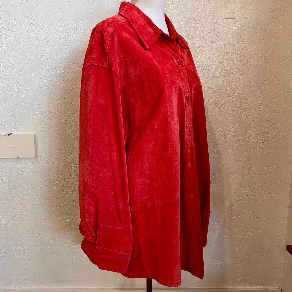 Oversized Red 90’s Suede Shirt Jacket | 2X