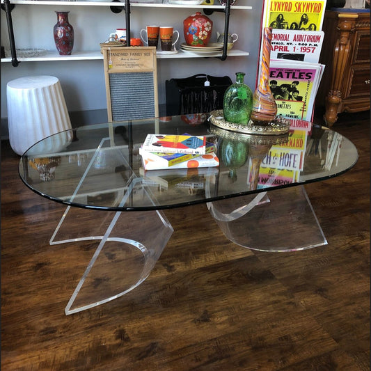 1980s Glass Top & Lucite Base Coffee Table