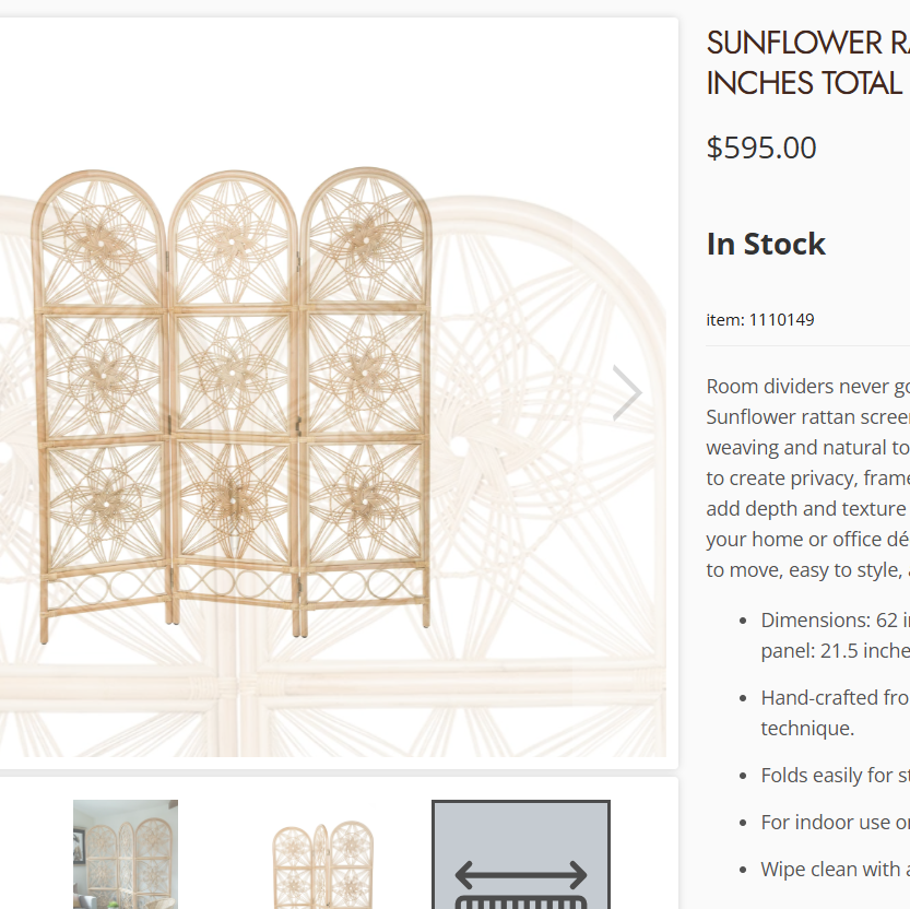 Kouboo Sunflower Rattan 3 Panel Room Divider