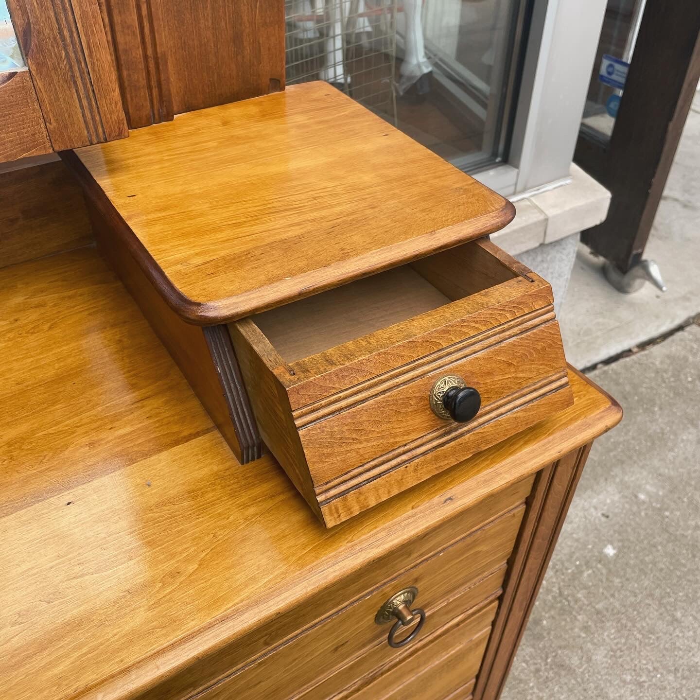 Antique Eastlake Oak Vanity/Chest of Drawers on Wheels