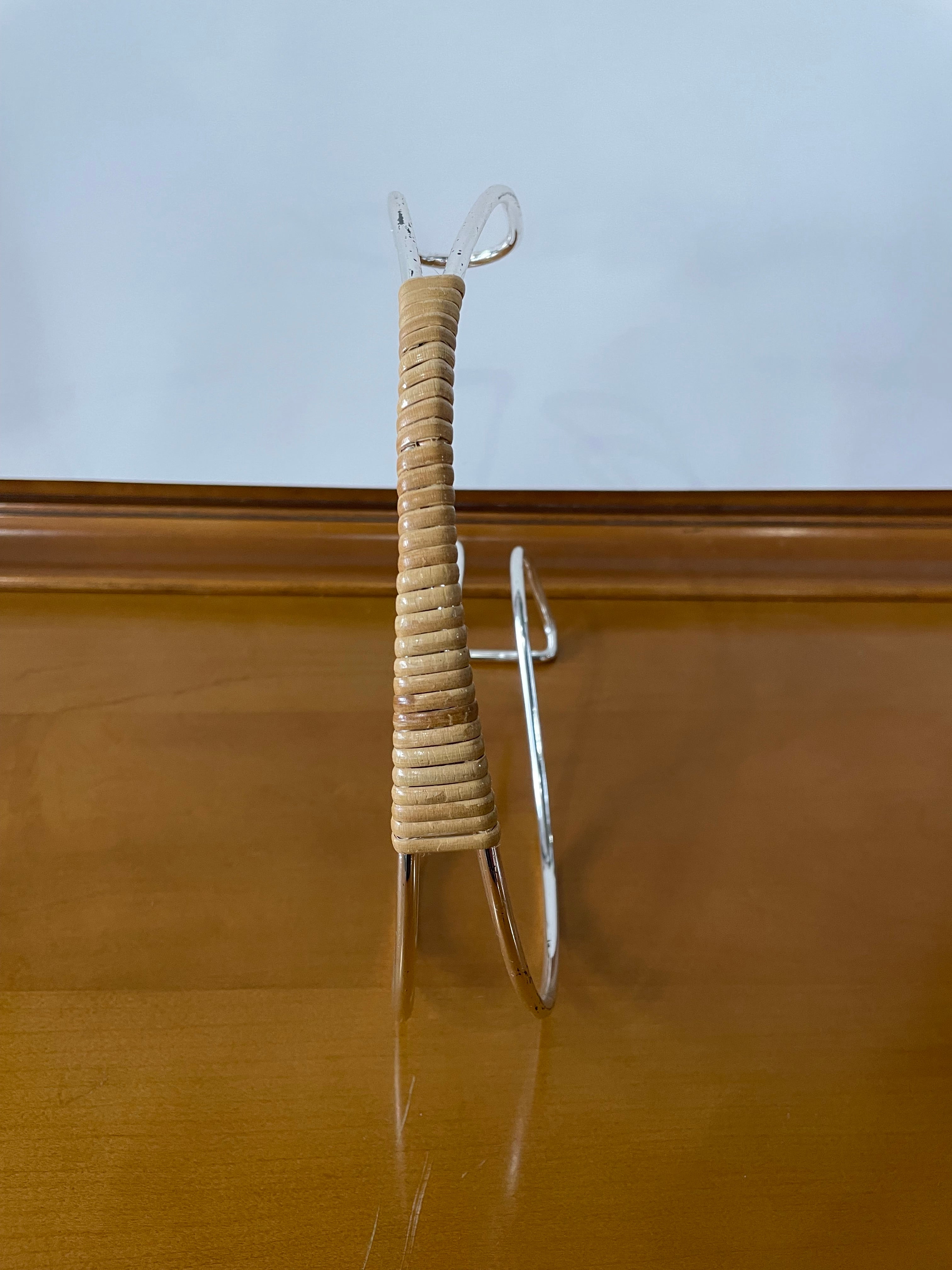 Carl Aubock Style Rattan & Silver Wine Bottle Holder 1950s